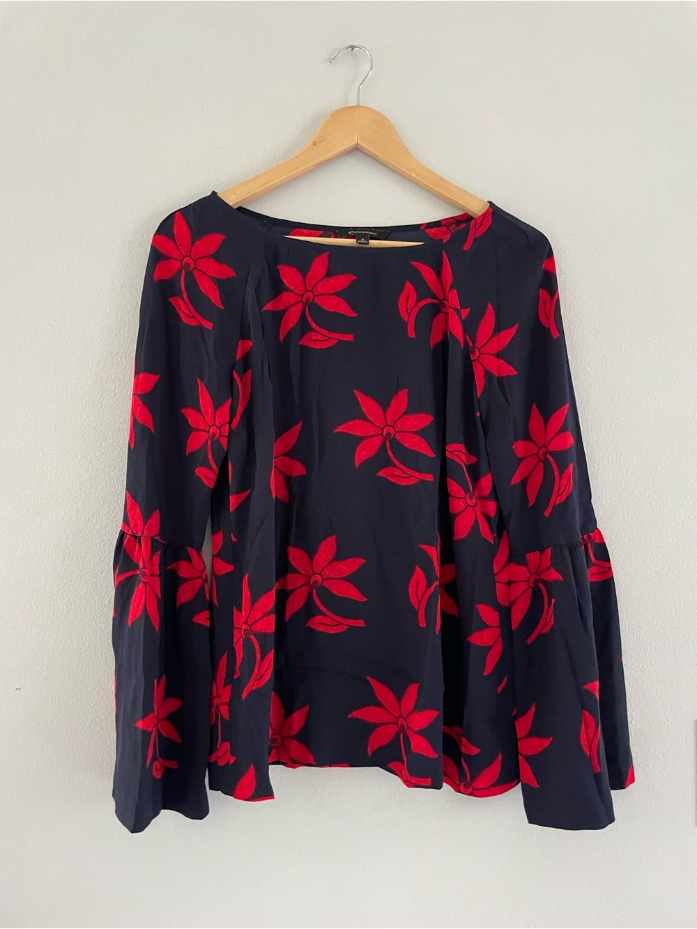 Banana Republic Blue with Red Floral Print Blouse